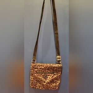 Coach Purple Black & Tan Leopard Print Nylon Crossbody Purse Excellent Condition